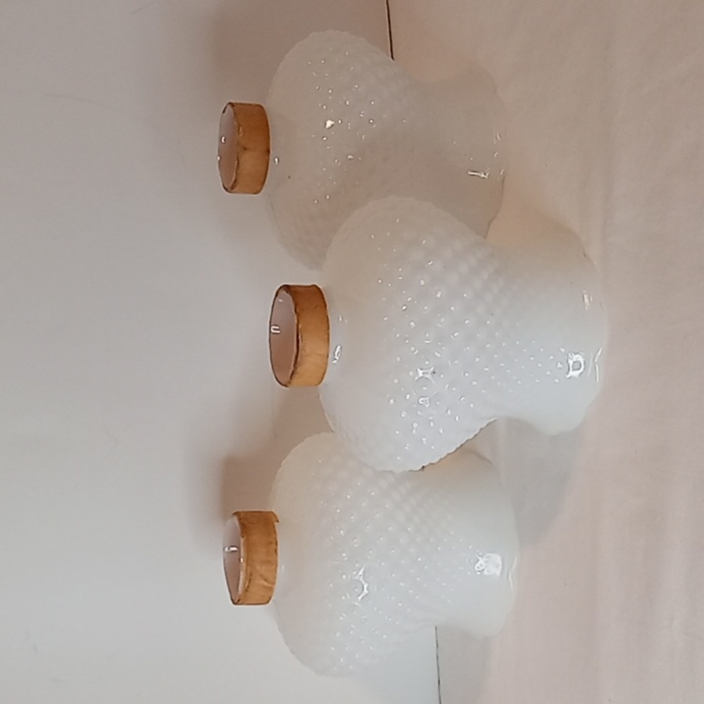 Vintage Milk White Glass Hobnail Ceiling Fan Light Bulb Globes Set Of 3